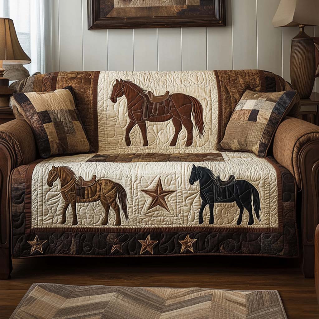 Rodeo Horses and Stars Quilted Sofa Cover