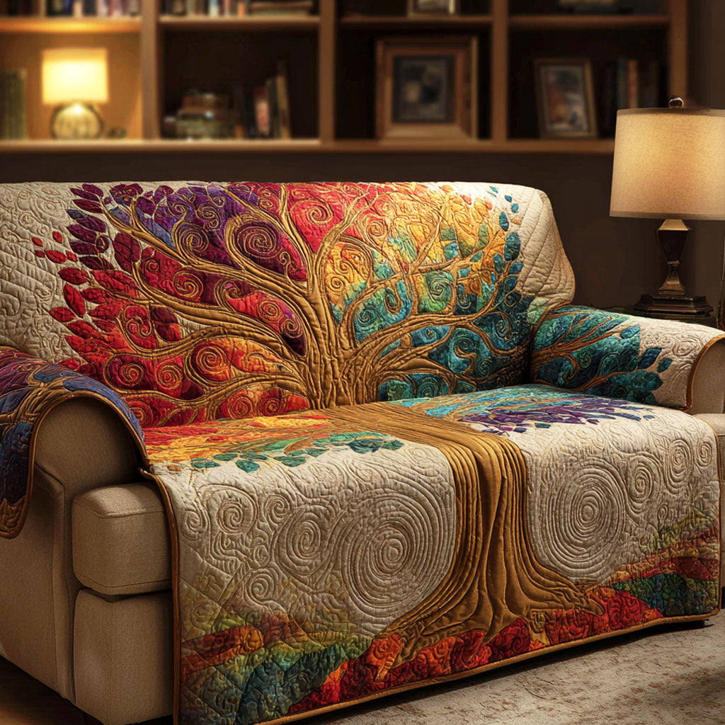 Golden Branches Quilted Sofa Cover