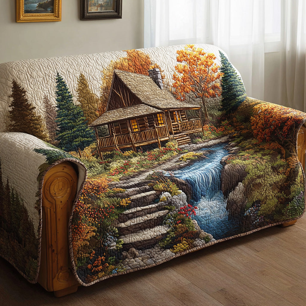 Amber Woodland Cabin Quilted Sofa Cover