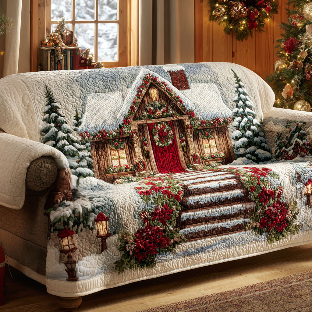 Winter Cabin Scenes Quilted Sofa Cover