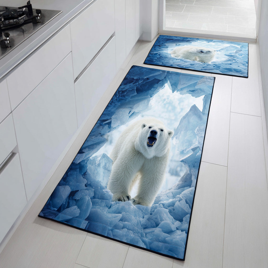 Polar Mountain Bears Quilted Kitchen Mat Set