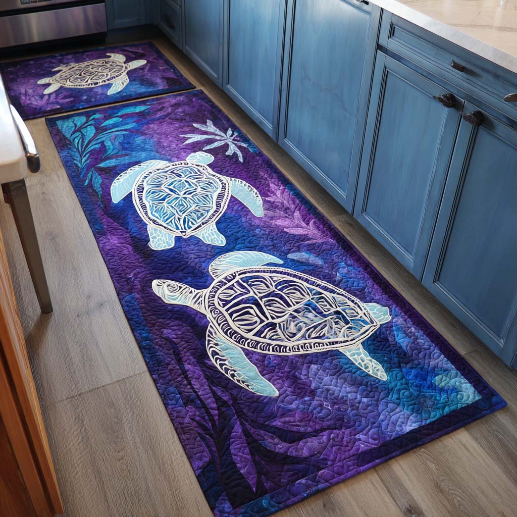 Deep Seabed Quilted Kitchen Mat Set