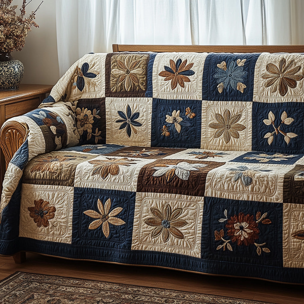 Rustic Petals Quilted Sofa Cover