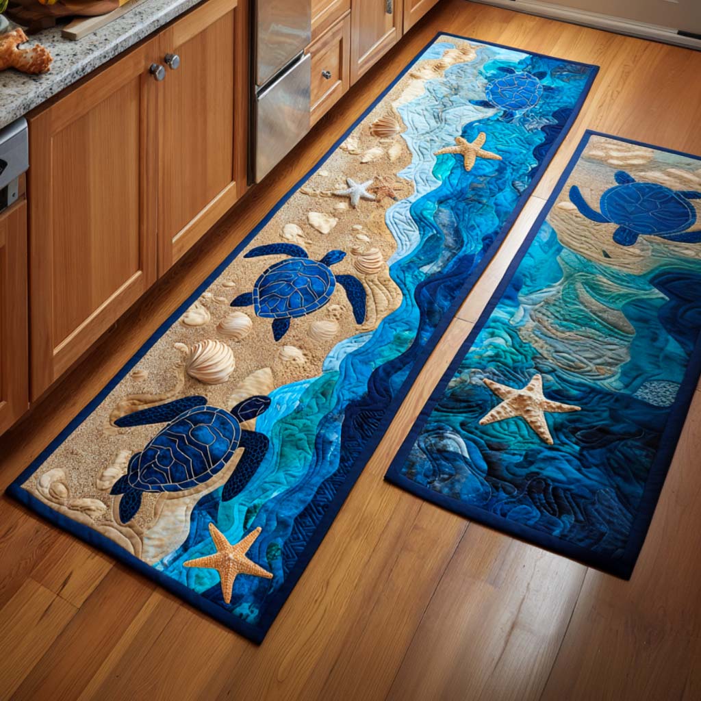 Elegant Ocean Vibes Quilted Kitchen Mat Set