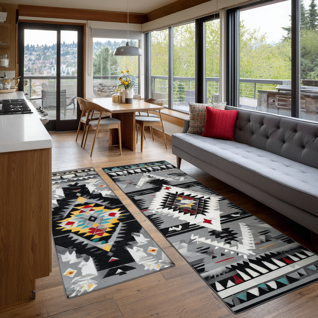 Warm Natural Tones Quilted Kitchen Mat Set