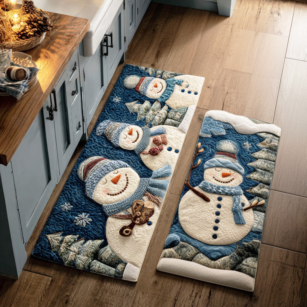 Blue Snowmen Quilted Kitchen Mat Set