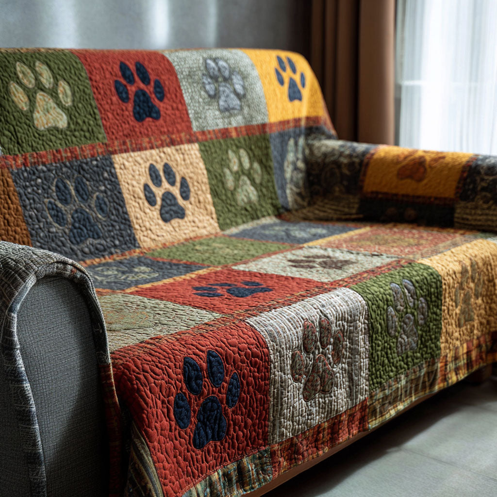 Paw Prints Quilted Sofa Cover