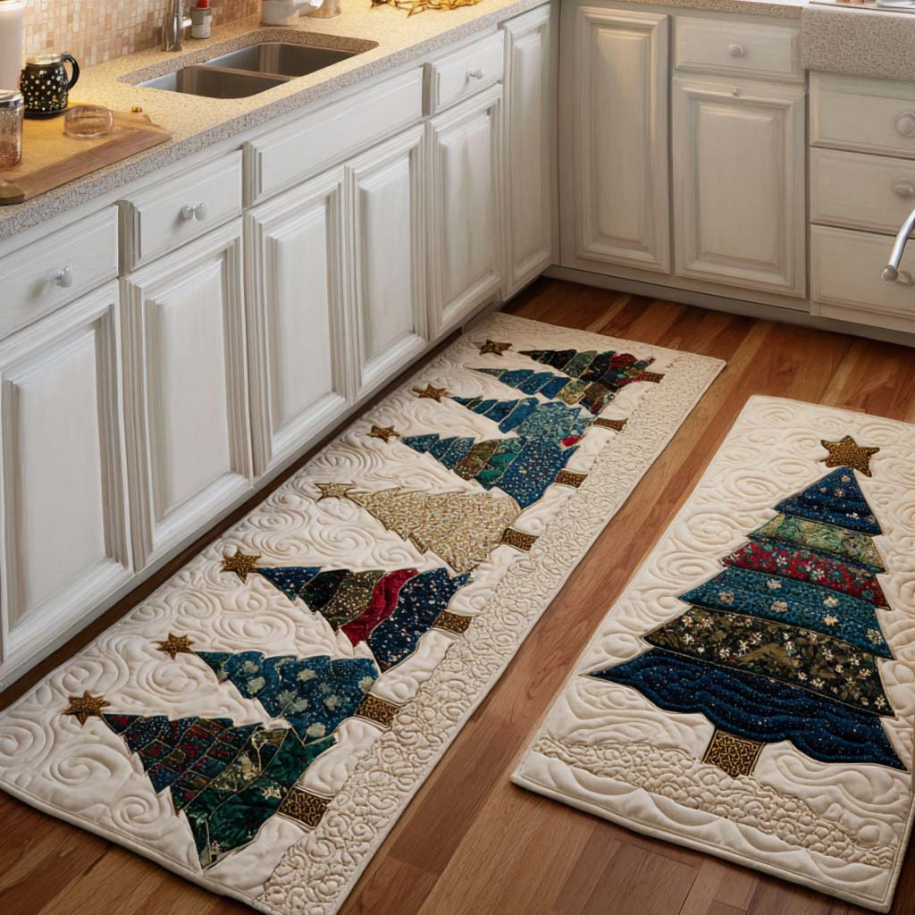 Starlit Pine Grove Quilted Kitchen Mat Set
