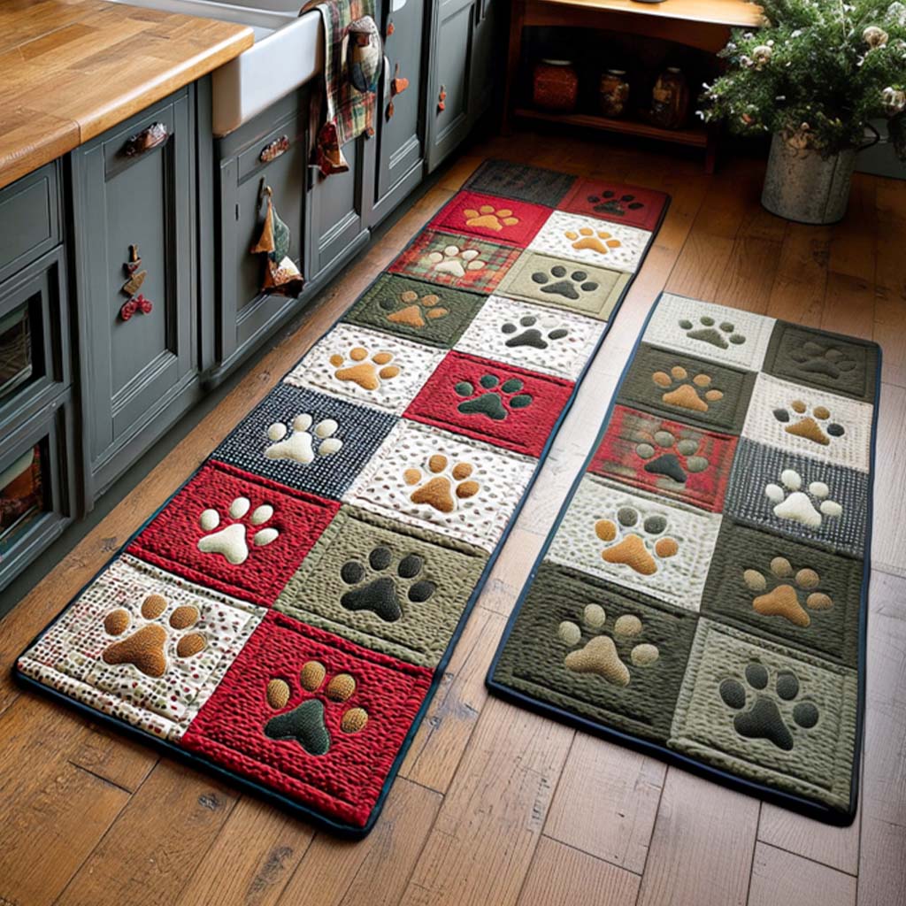 Holly Paws Quilted Kitchen Mat Set