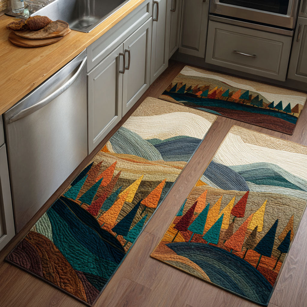 Forest Meadow Quilted Kitchen Mat Set