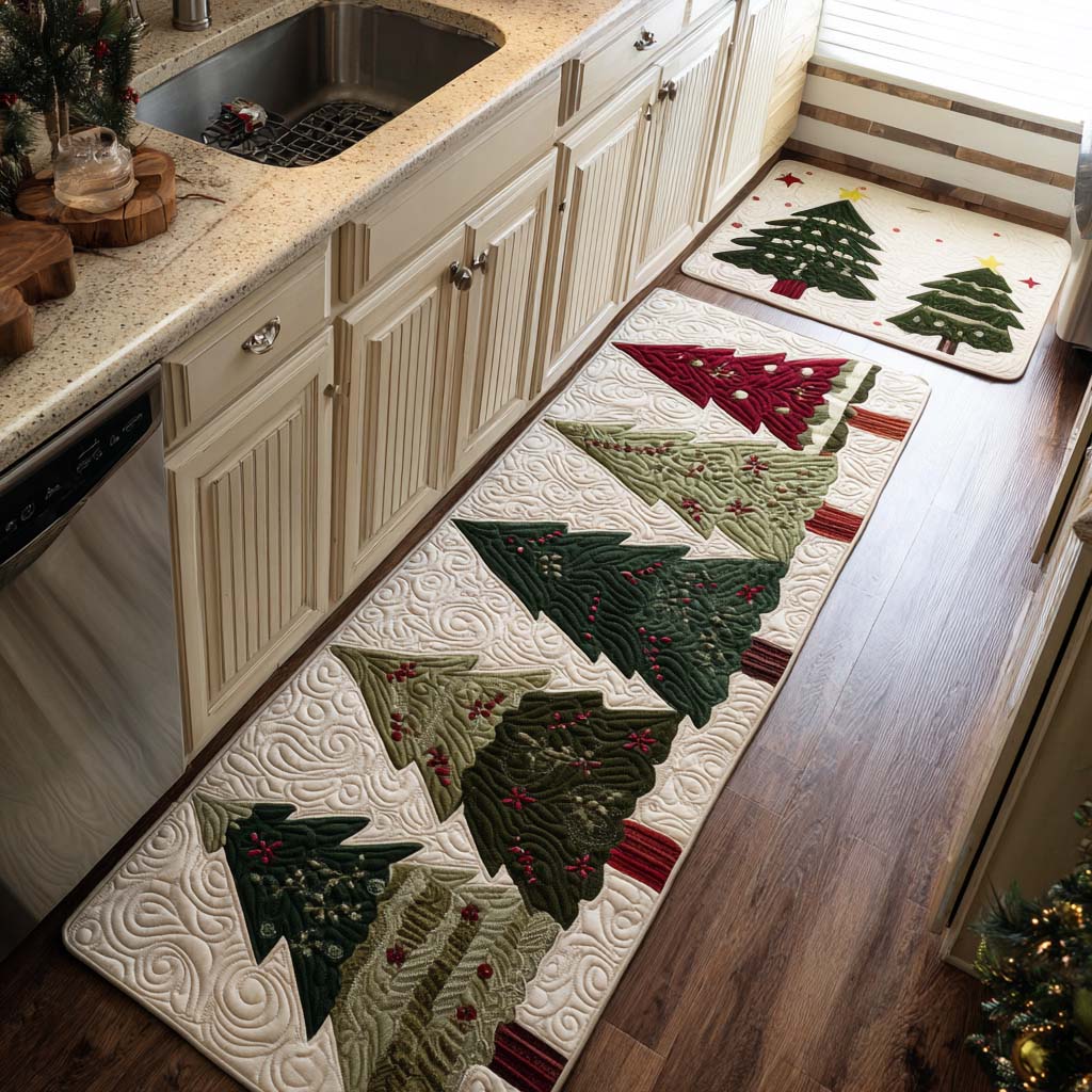 Christmas Pine Grove Quilted Kitchen Mat Set