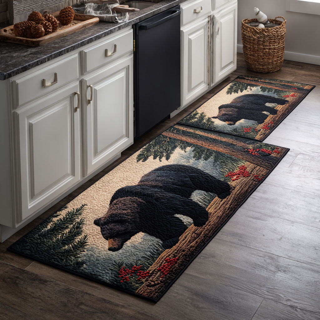 Berry Woodland Bears Quilted Kitchen Mat Set