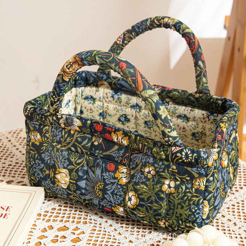 WILLOWROVE | VINTAGE BOTANICAL QUILTED STORAGE BASKET