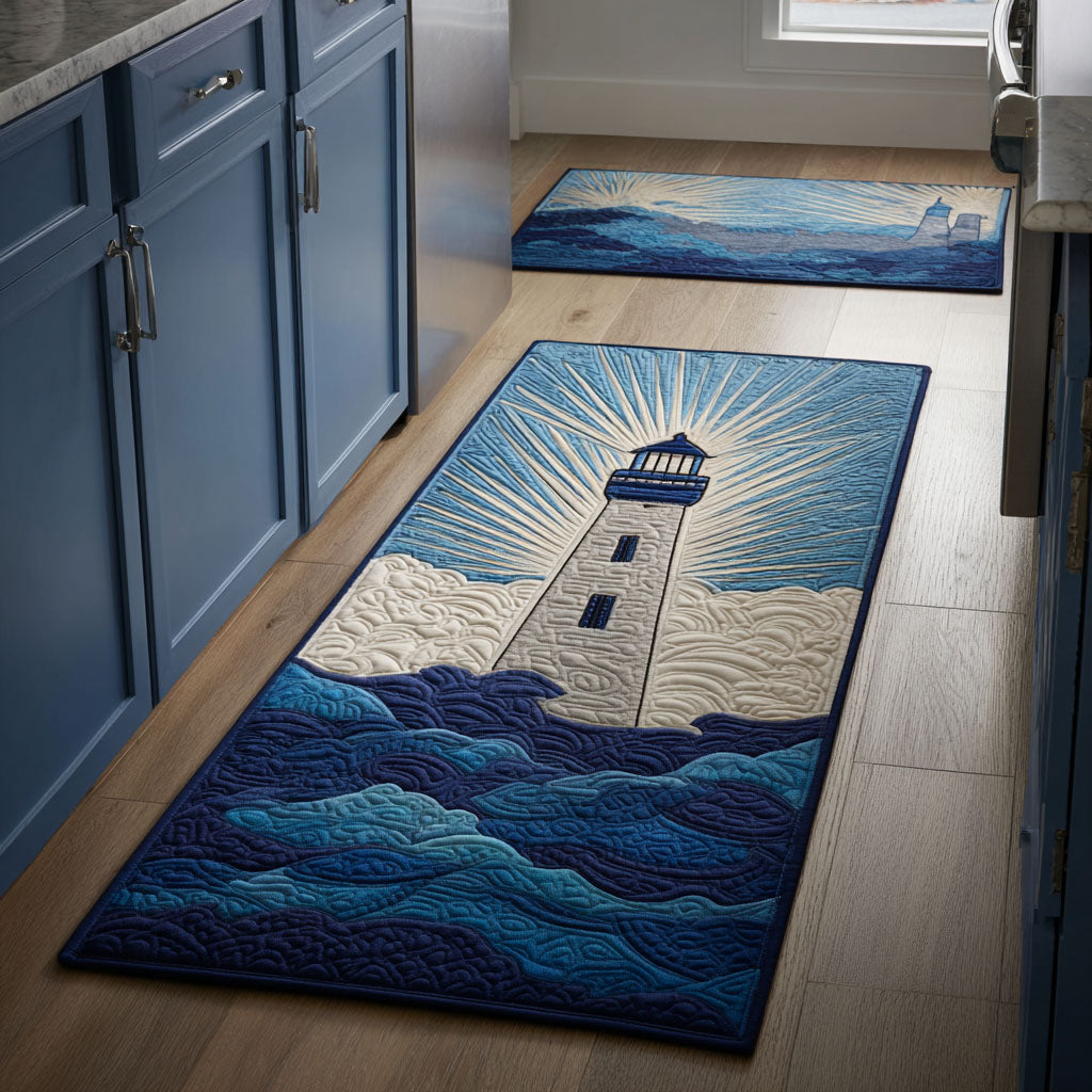 Golden Lighthouse Quilted Kitchen Mat Set