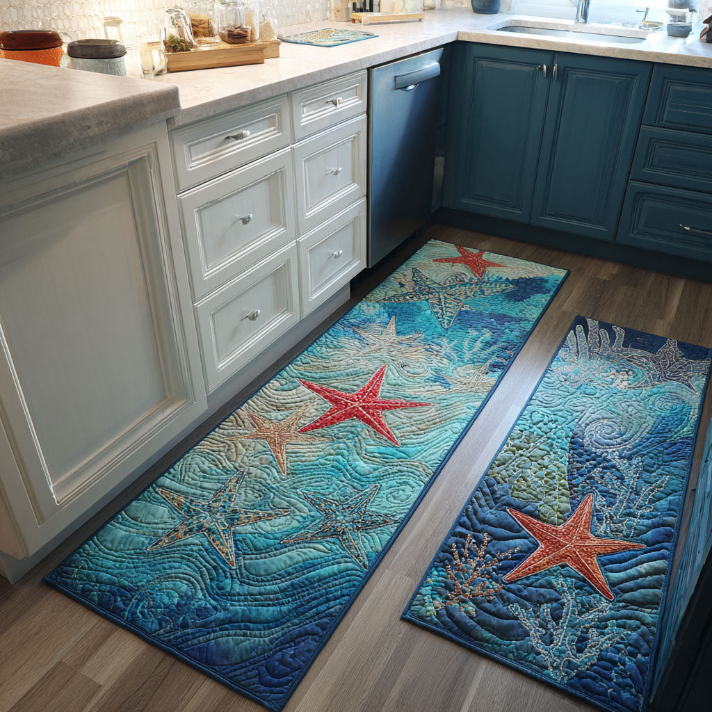 Coastal Plaid Quilted Kitchen Mat Set
