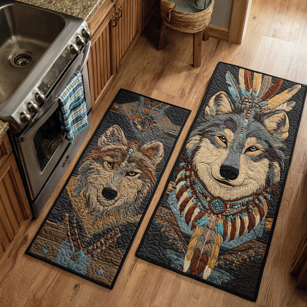 Howling Wolf Quilted Kitchen Mat Set