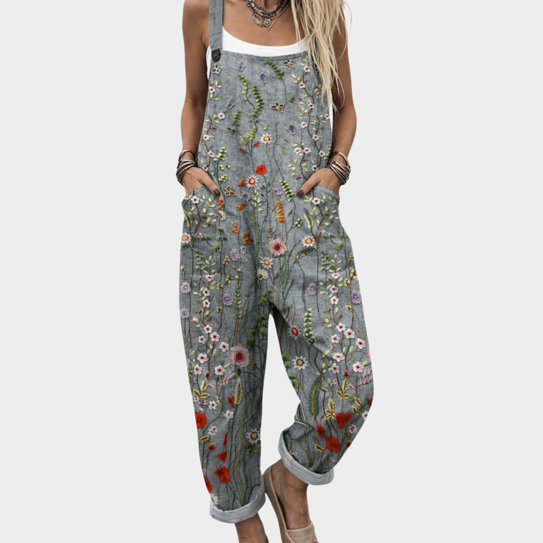 Darcy Grey Floral Overalls