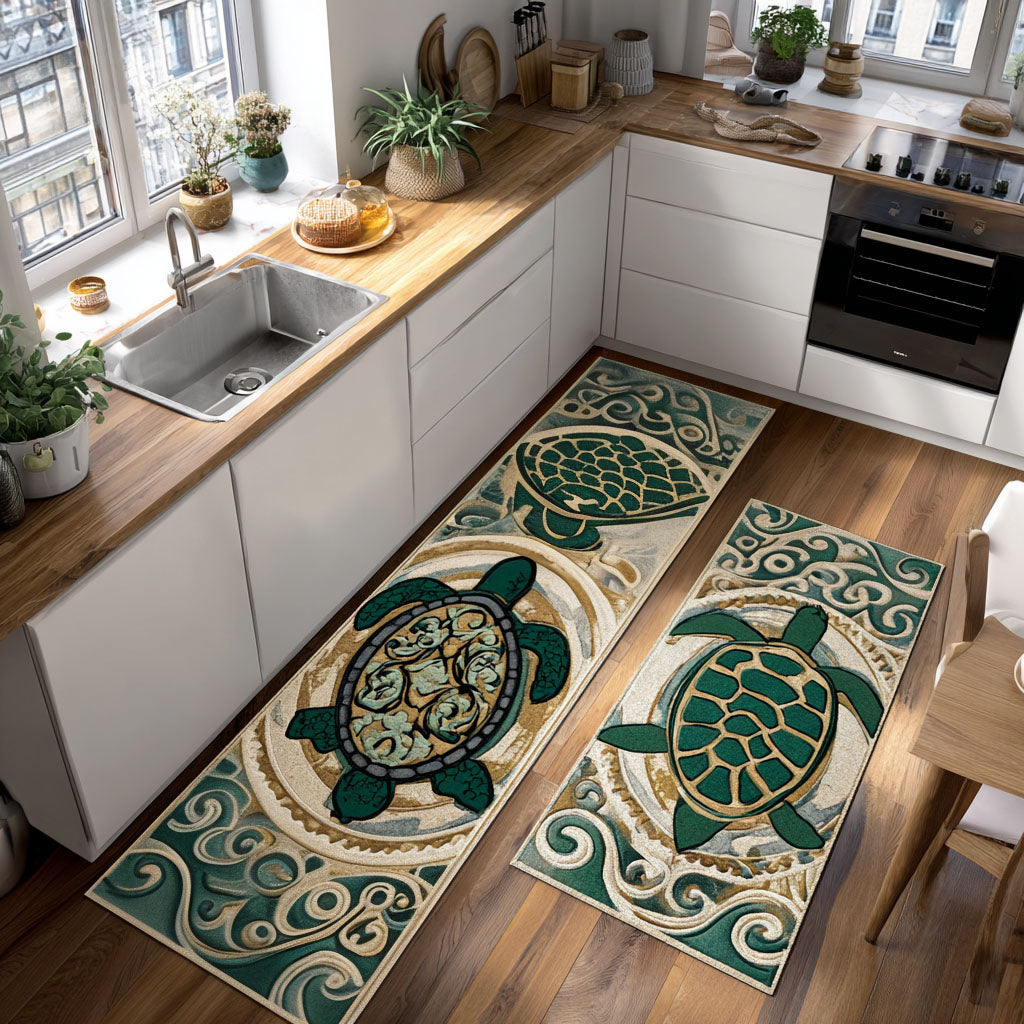 Golden Tide Quilted Kitchen Mat Set