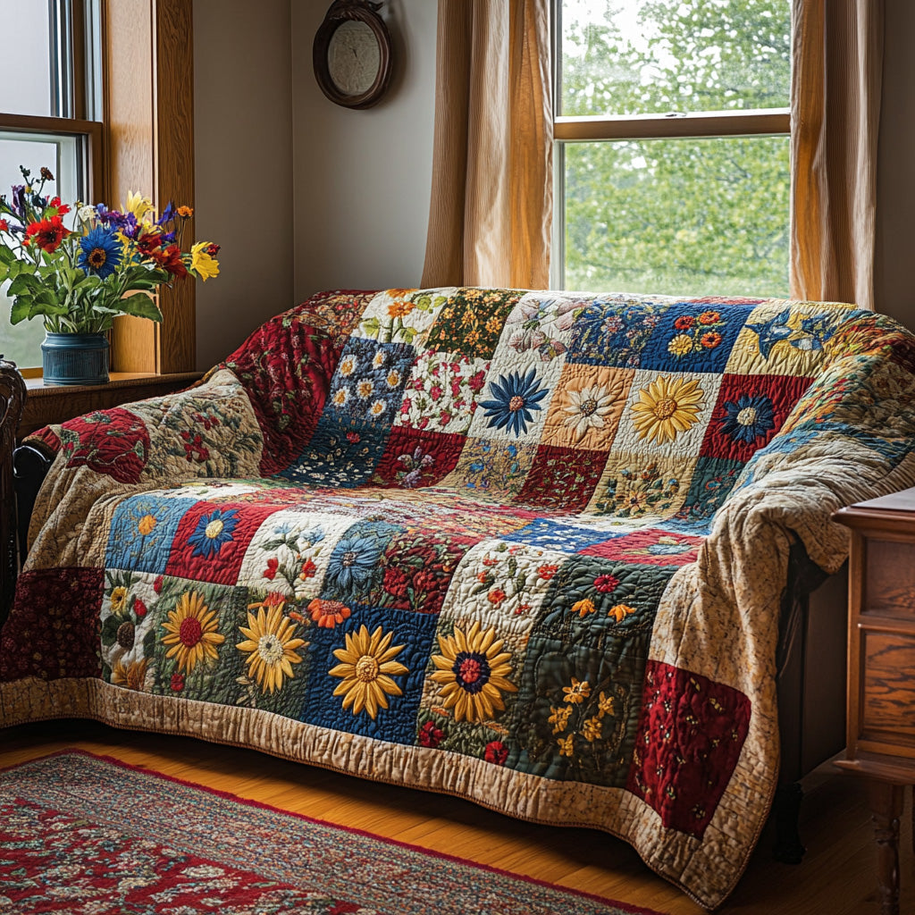Field of Daisies Quilted Sofa Cover