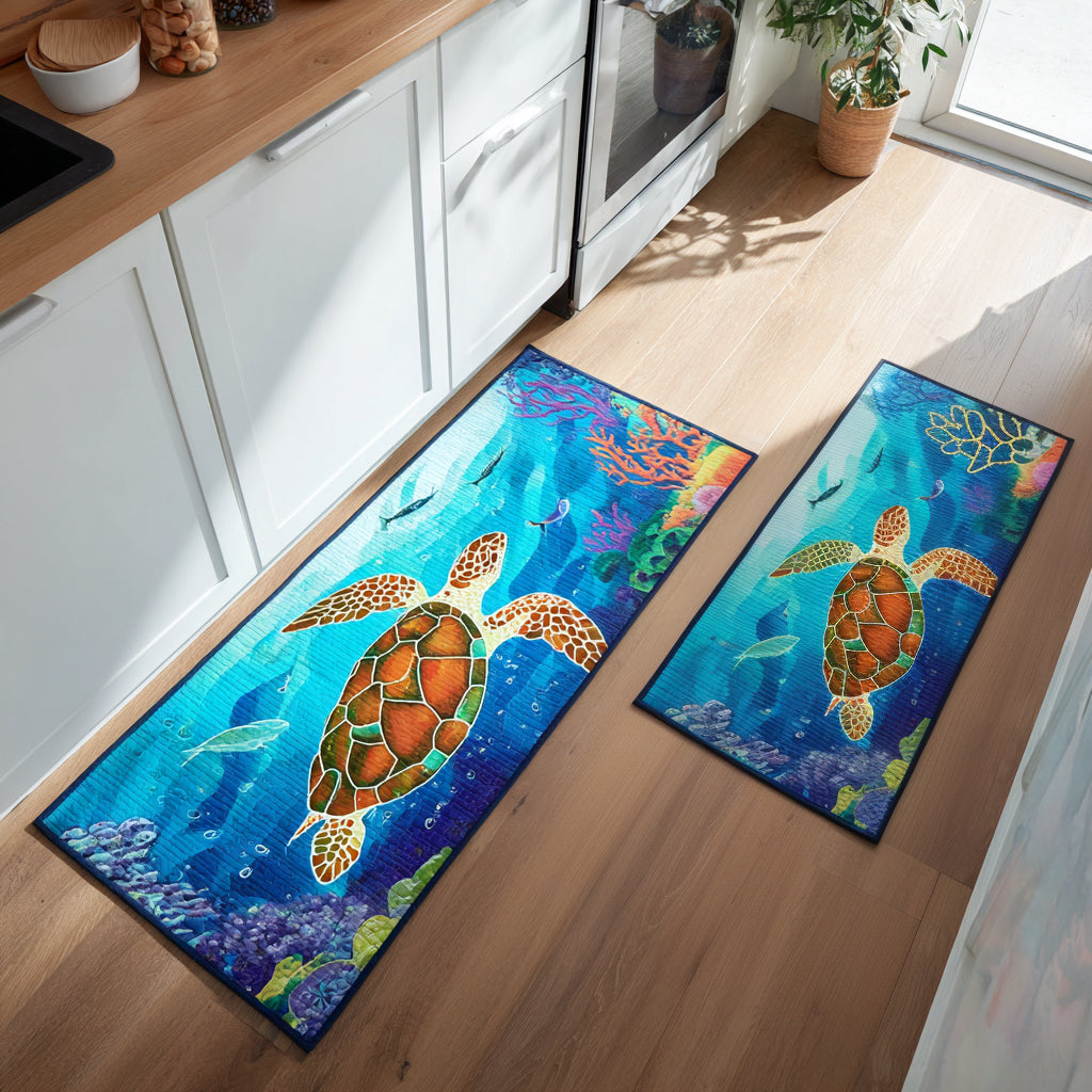 Ocean Journey Quilted Kitchen Mat Set