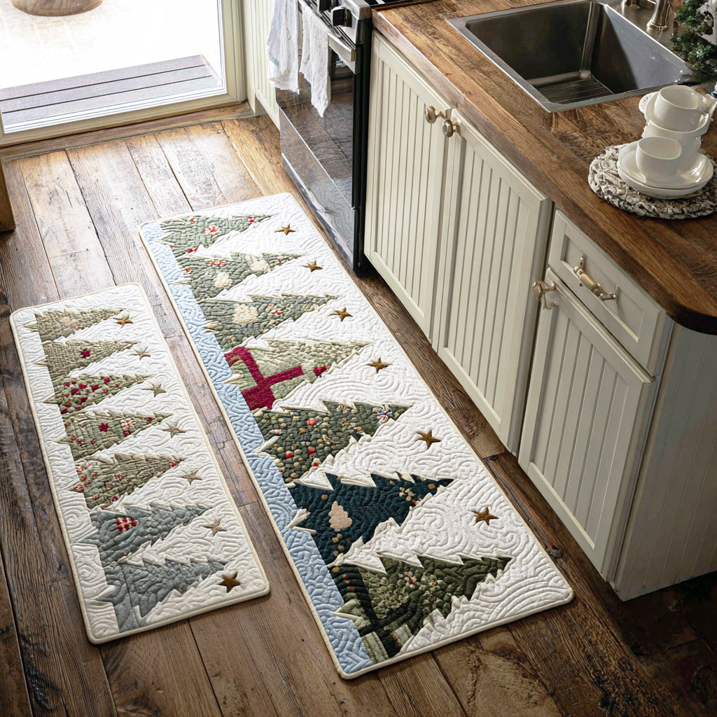 Christmas in the Forest Quilted Kitchen Mat Set