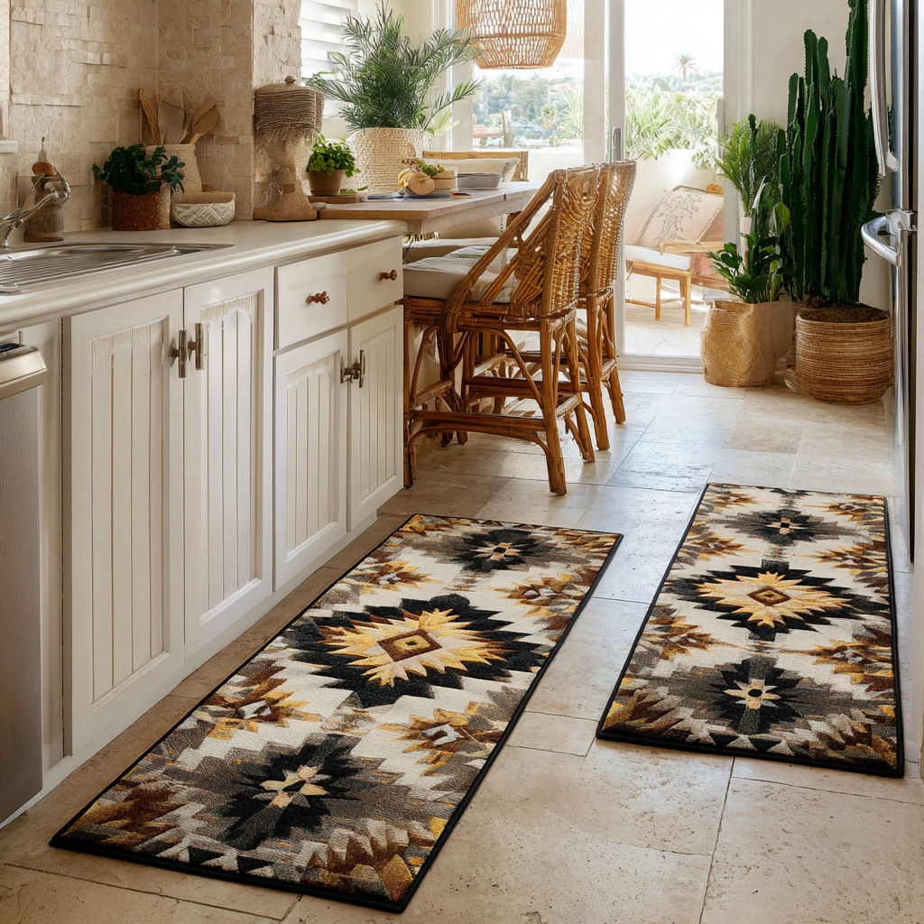 Black and Gold Diamonds Quilted Kitchen Mat Set