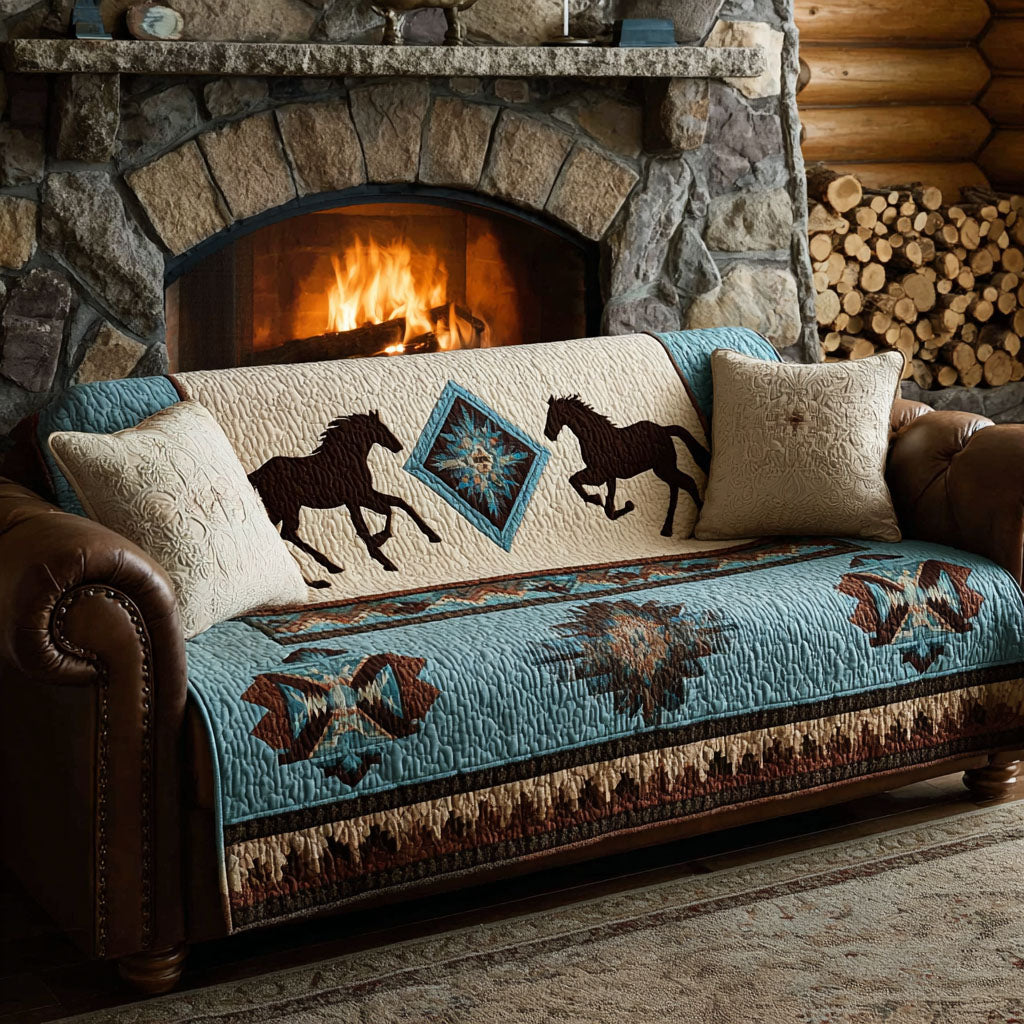 Horses beneath the Sky Quilted Sofa Cover