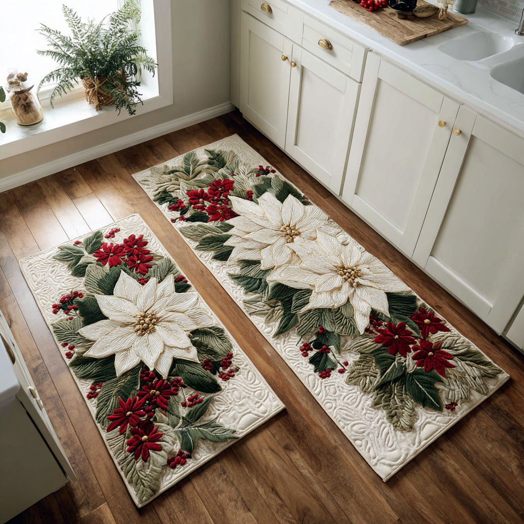 Snow Petals Quilted Kitchen Mat Set