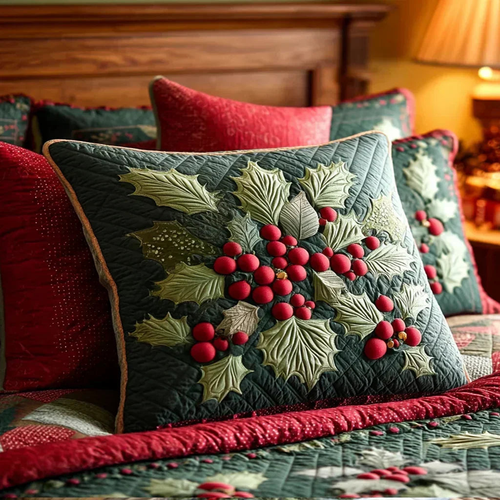 Holly Leaves Quilted Pillow Sham