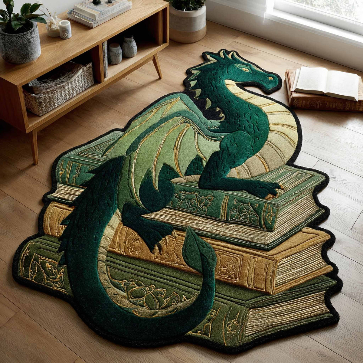 Jade Library Dragon Quilted Area Rug