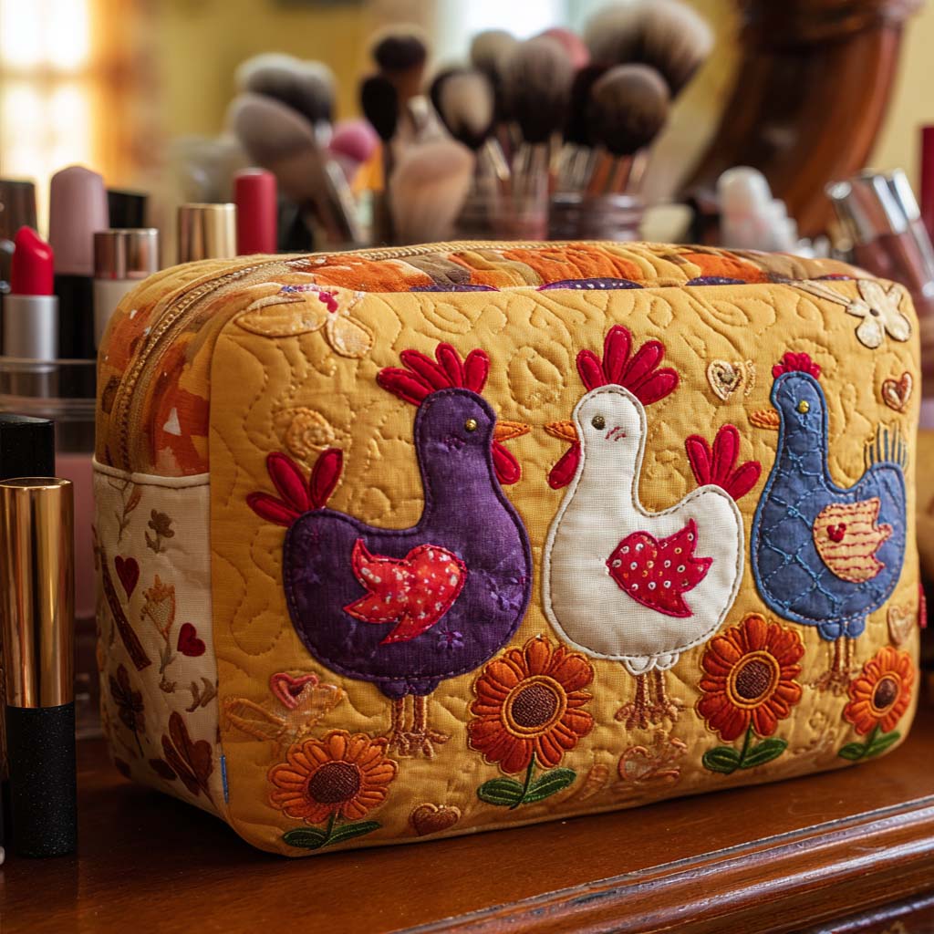 Sunflower Chickens Quilted Toiletry Bag