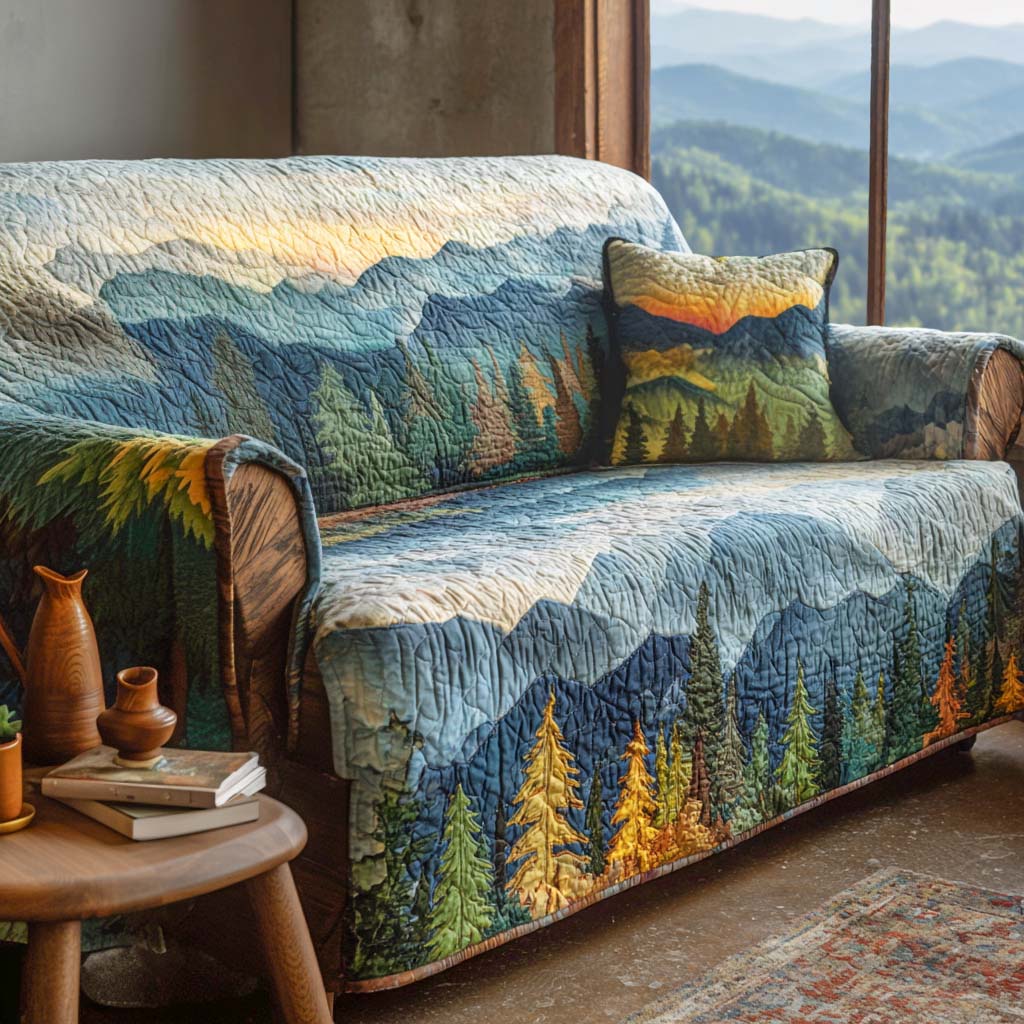 Blue Mountain Landscape Quilted Sofa Cover