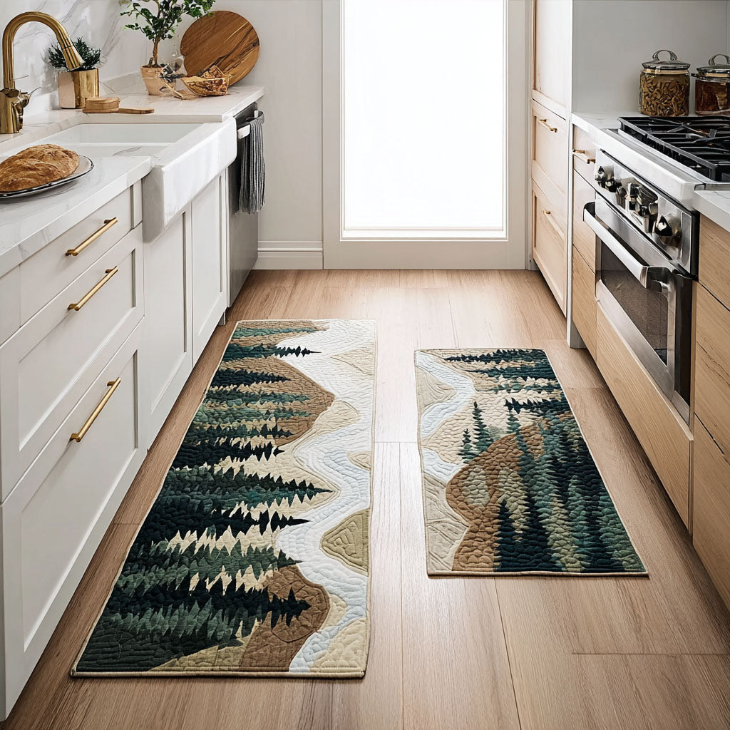 Evergreen River Landscape Quilted Kitchen Mat Set