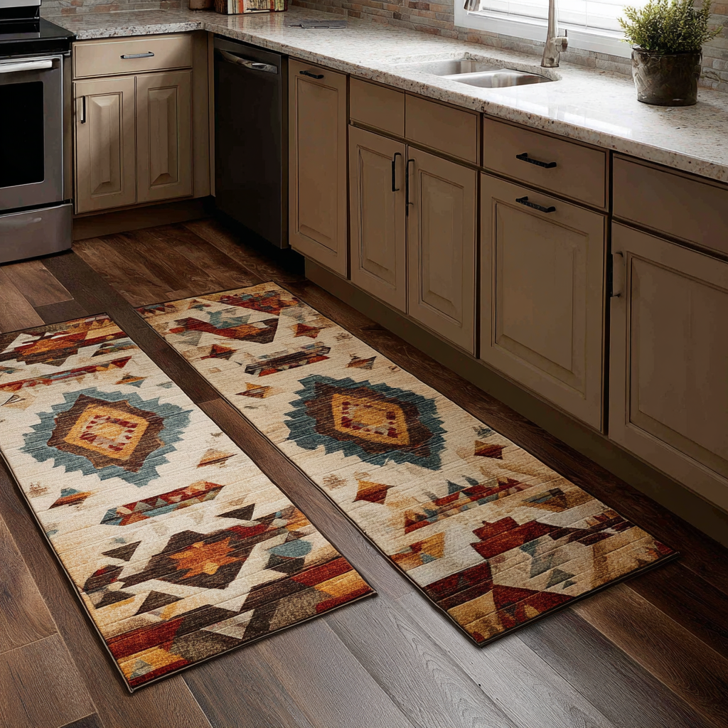 Braided Pattern Quilted Kitchen Mat Set