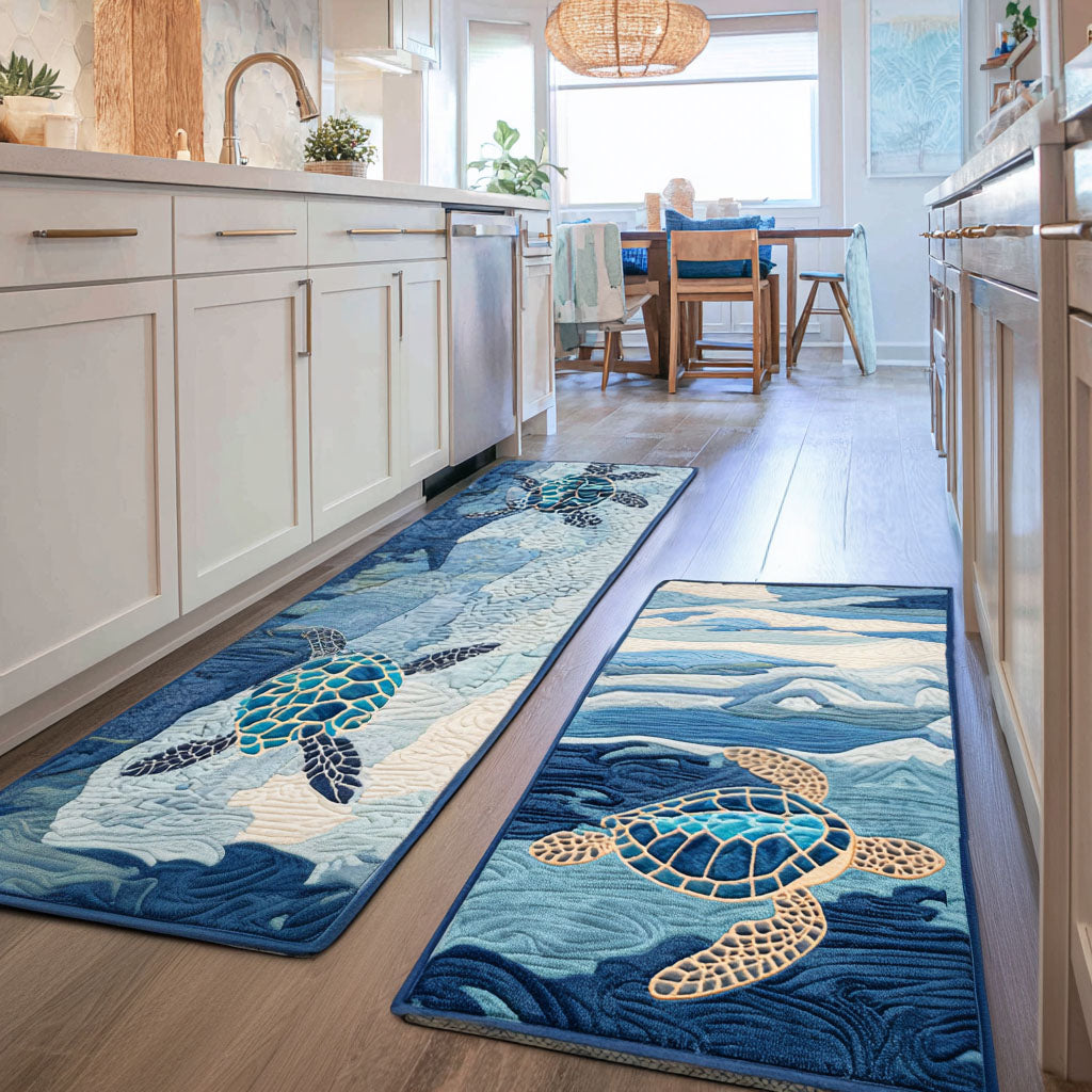 Calm Sea Quilted Kitchen Mat Set
