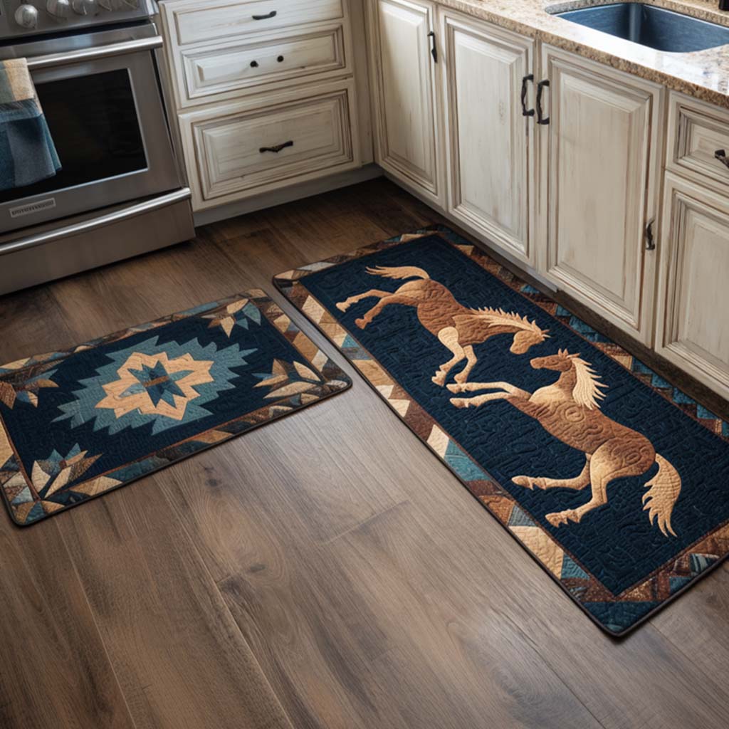 Horses in Motion Quilted Kitchen Mat Set