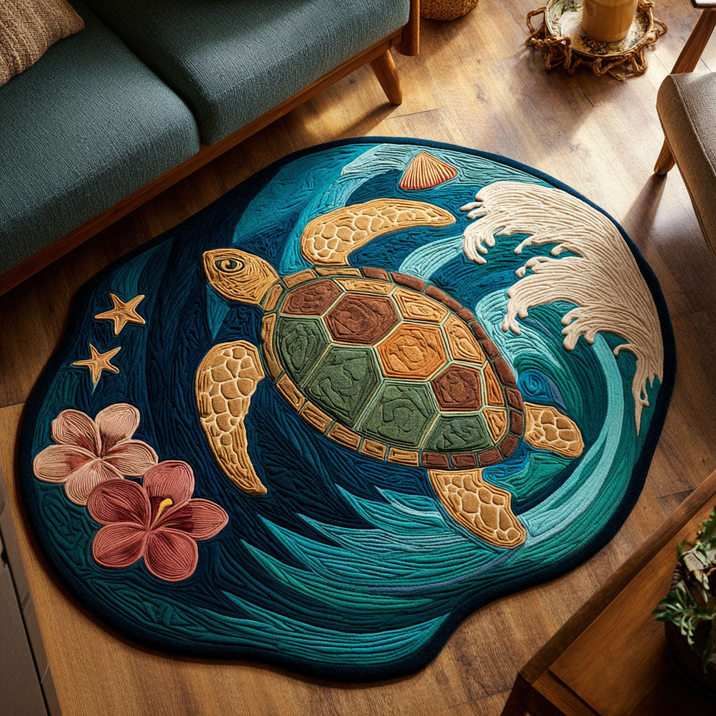 Tropical Sea Turtle Quilted Area Rug