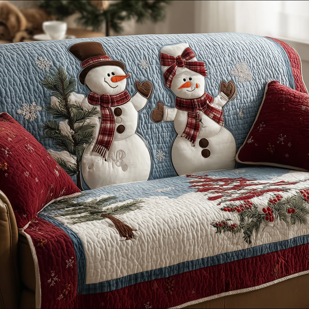 Dancing Snowmen Quilted Sofa Cover