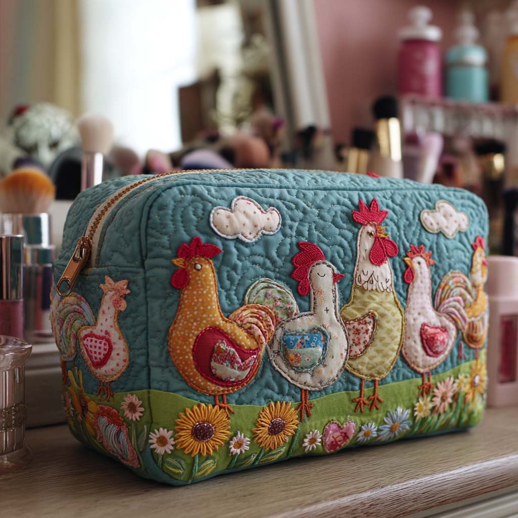 Meadow Chickens Quilted Toiletry Bag