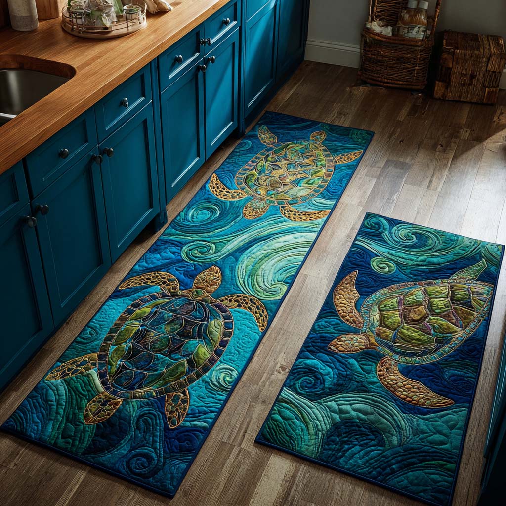 Lagoon Grace Quilted Kitchen Mat Set