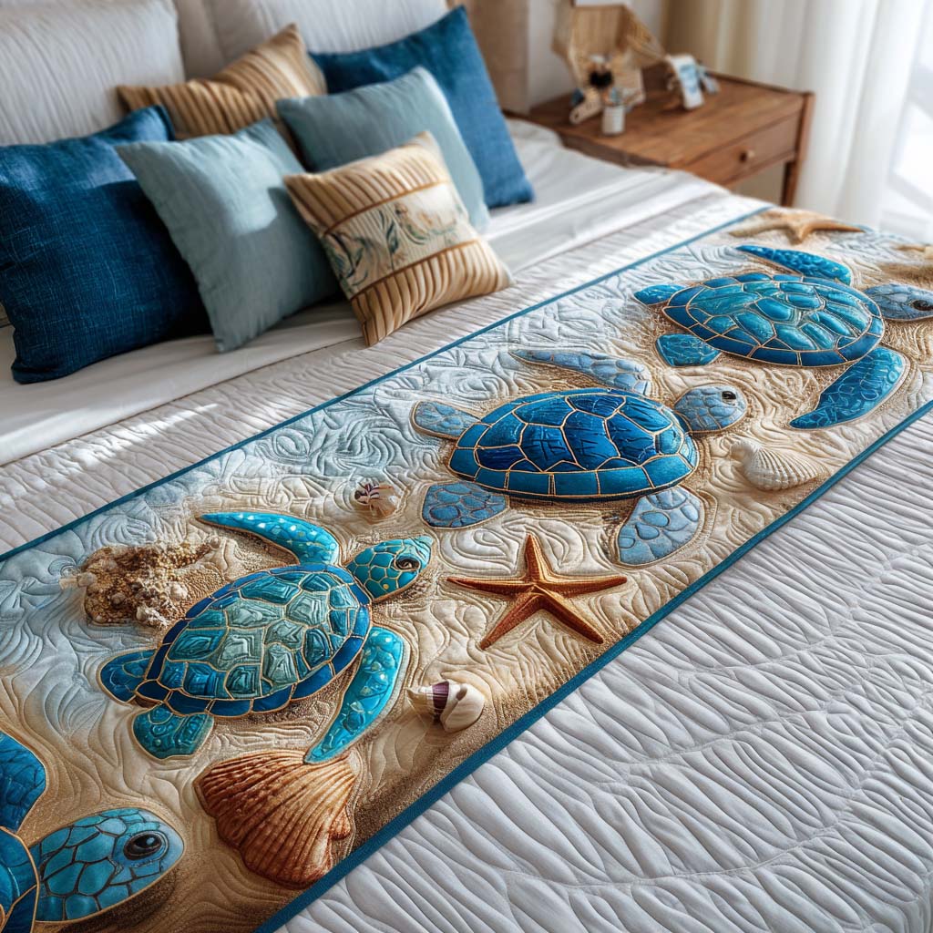 Peaceful Turtle Bay Quilted Bed Runner