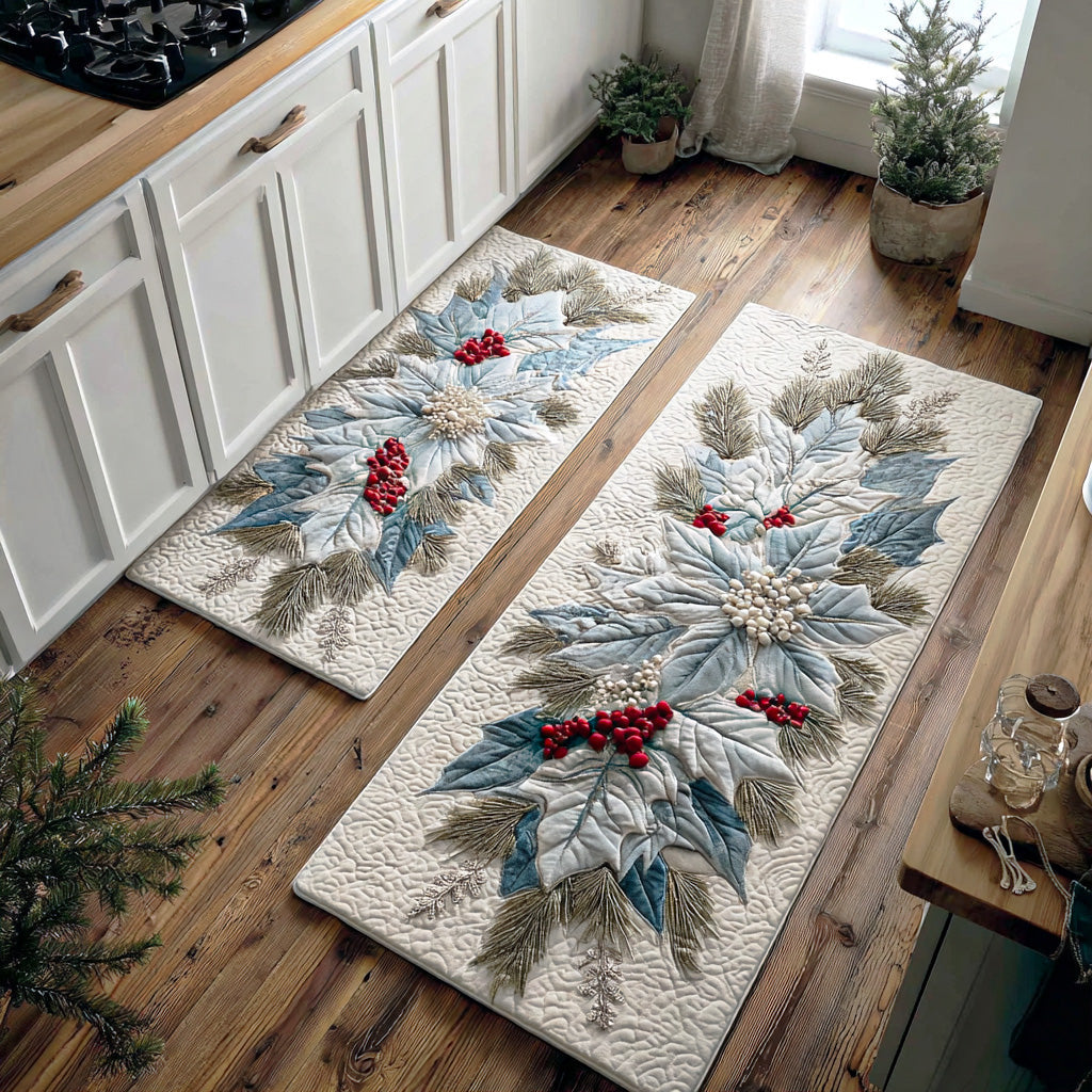 Christmas Star Charm Quilted Kitchen Mat Set