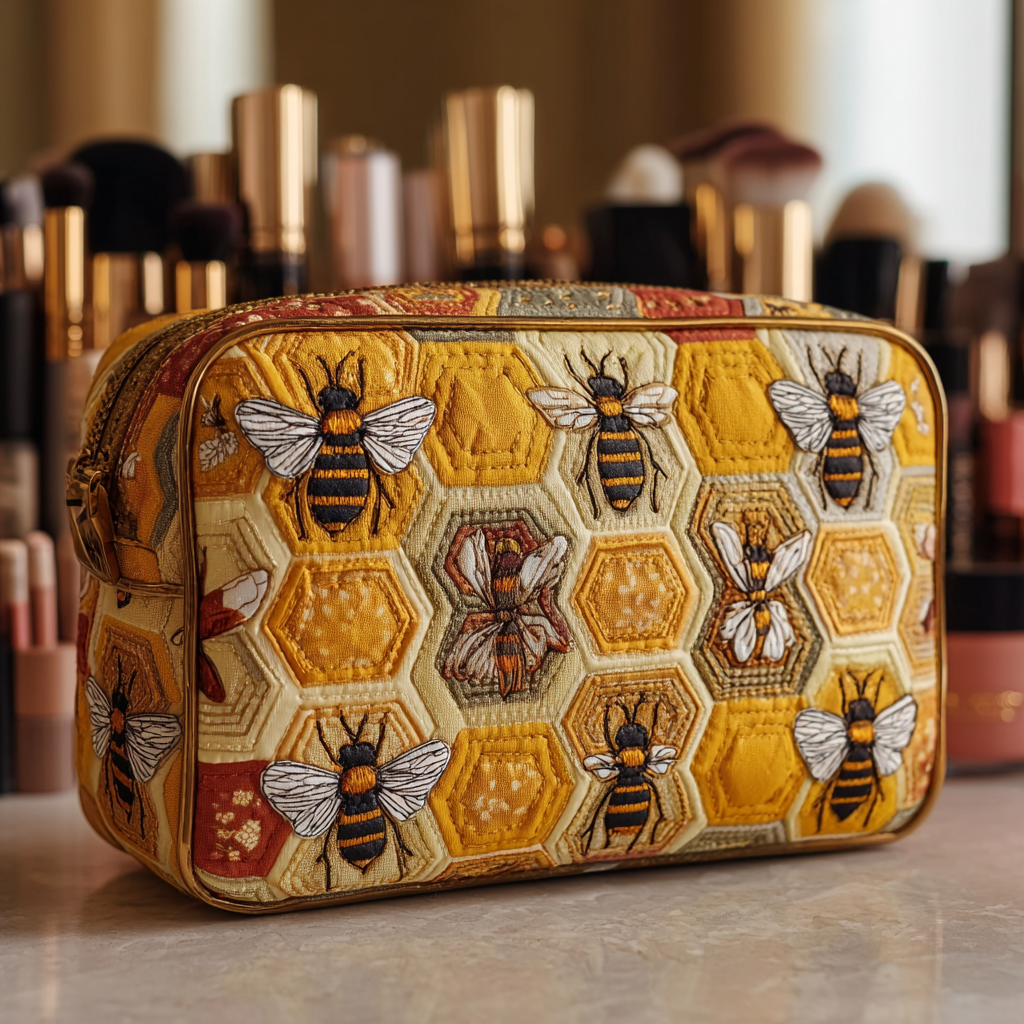 Bees in Grass Quilted Toiletry Bag
