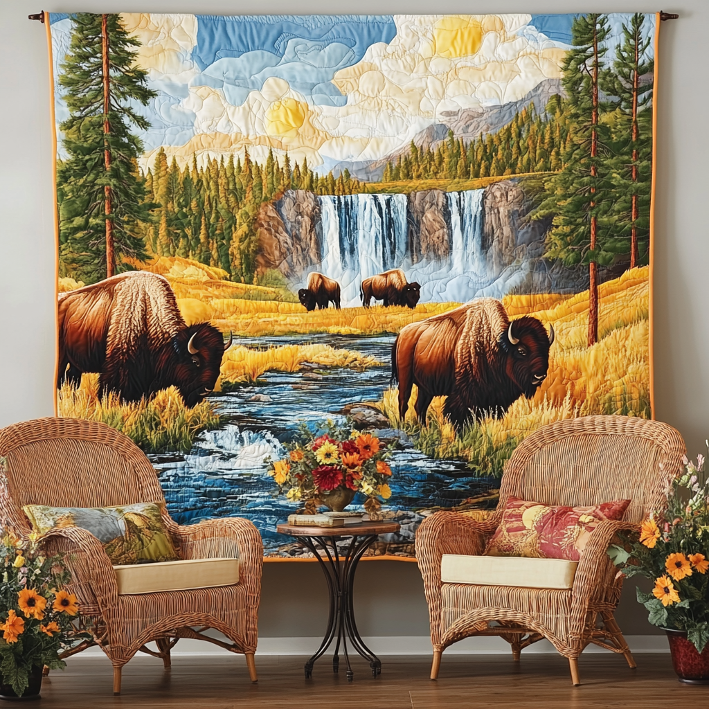 Woodland Bison Quilted Wall Art