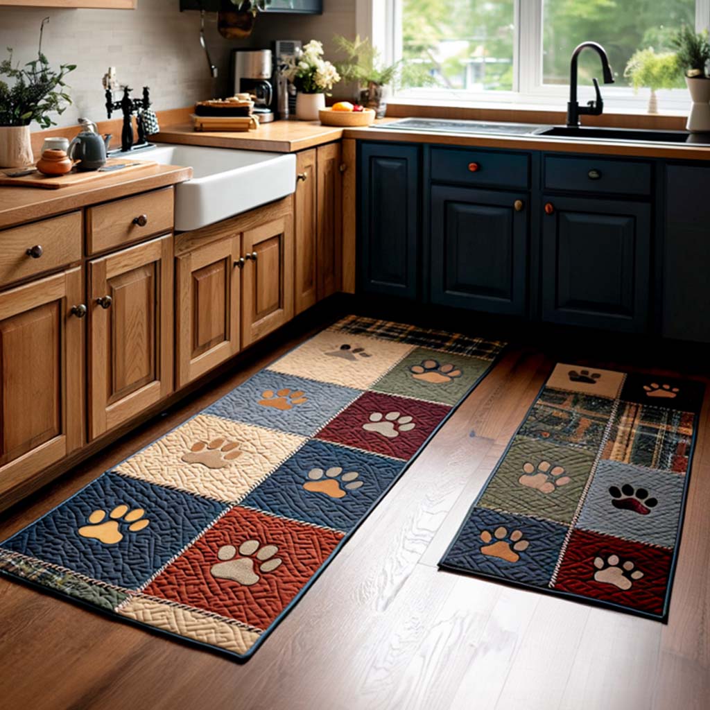 Fireside Paws Quilted Kitchen Mat Set