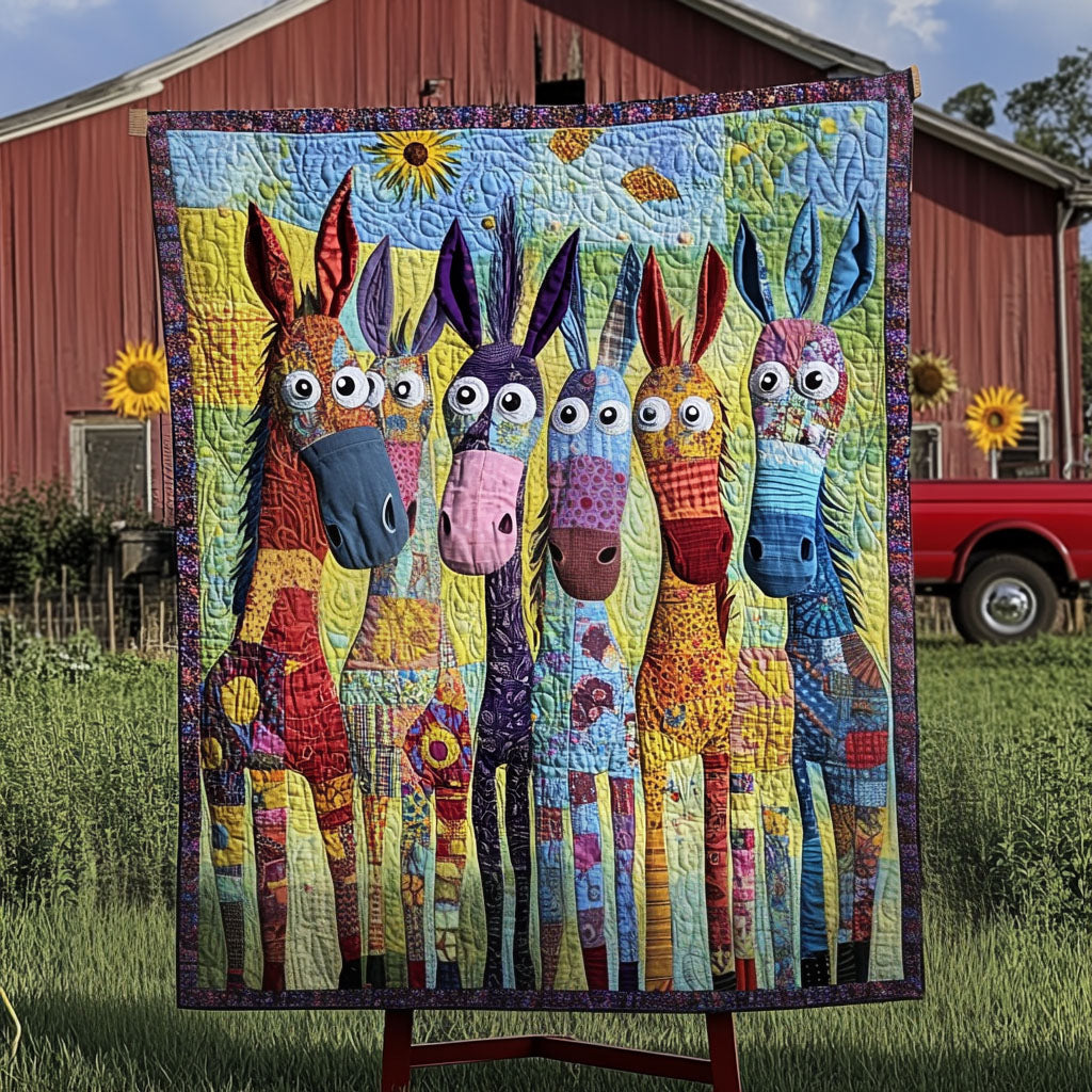 Patchwork Donkeys Quilted Blanket