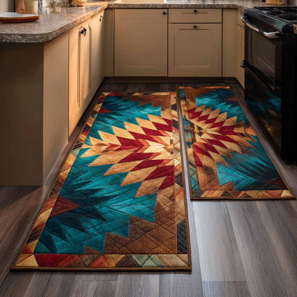 Southwestern Geometric Quilted Kitchen Mat Set