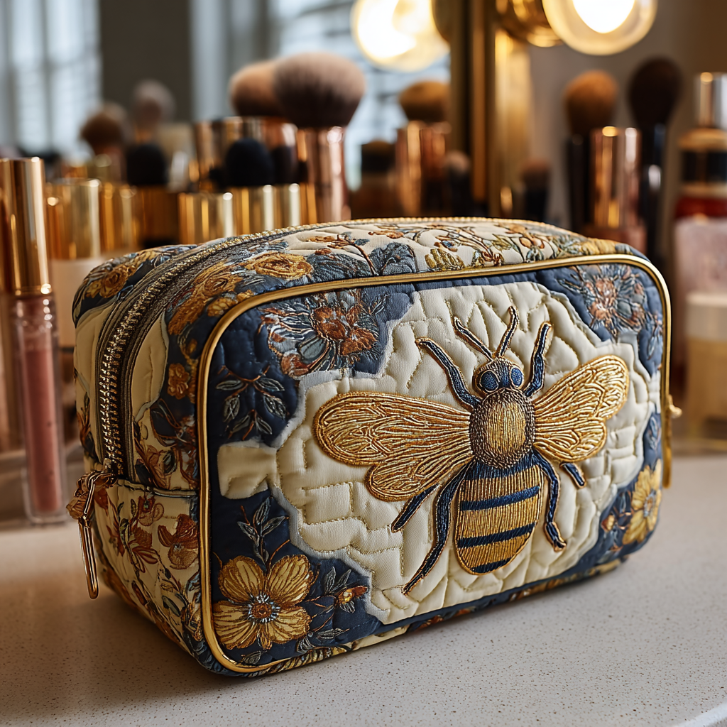 Golden Bee Panels Quilted Toiletry Bag