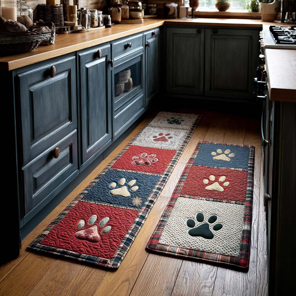 Little Paw Parade Quilted Kitchen Mat Set