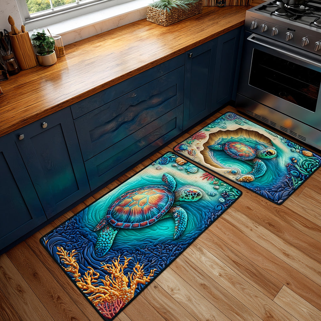 Turtle Colour Splash Quilted Kitchen Mat Set